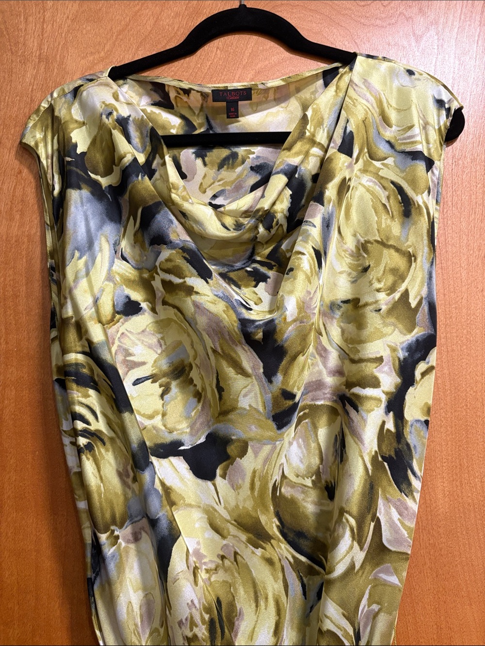 Talbots Collection Yellow, Green and Black Floral Cowl Neck Dress - Picture 2 of 4